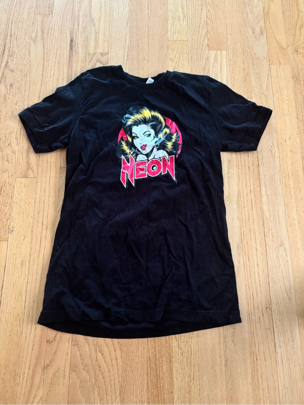 Black Neon Graphic Tee with Retro Girl Print